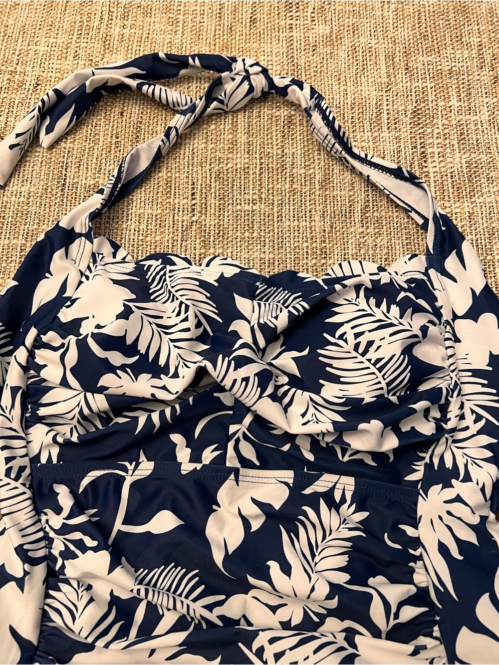 Navy & White Tropical Halter One-Piece Swimsuit - Picture 3 of 5